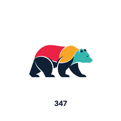 Obraz premium Colorful bear illustration with vibrant hues and geometric shapes, a modern design.
