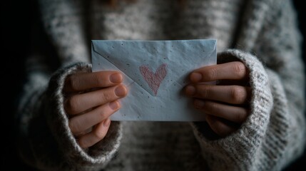 Close-up of hands holding a love letter 