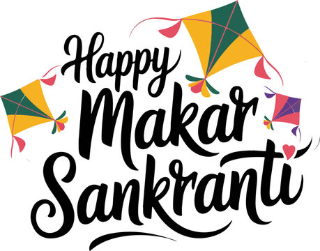 Makar Sankranti Celebration with Colorful Kites in Vibrant Colors and Playful Typography for Cultural Greeting Card
