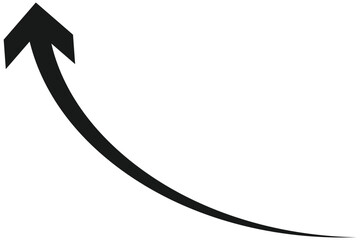Dynamic black curved arrow icon with a swooping body and sharp arrowhead pointing up and right.