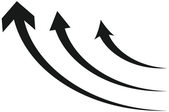 Dynamic black curved arrow icon with a swooping body and sharp arrowhead pointing up and right.