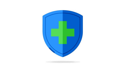 Obraz premium Digital illustration of a robust blue shield icon with a green medical cross symbolizing health and security