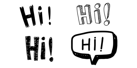 Set of doodle words hi vector for greeting cards. Ideal for friendly messages, social media stickers, and cute hand-lettered hellos. © Xharites