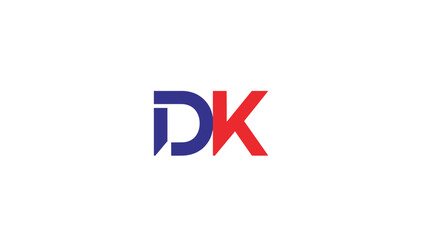 Obraz premium DK logo design with blue and red colors on white background.