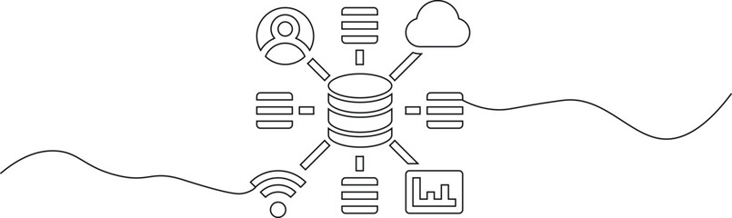 A detailed illustration of a database with various connected devices and cloud storage © mohammad