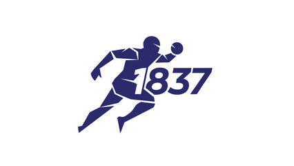 Dynamic handball player silhouette with the number 1837, representing a team or event.