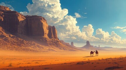 Desert riders at sunset