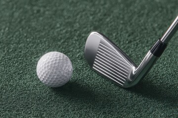 Close-up of a golf club ready to strike a golf ball on a lush green putting surface during a sunny afternoon at a golf course