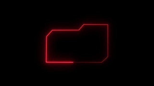 red neon folder icon outline on black background with copy space image photo. Glowing blue neon file folder sign. Neon Folder icon isolated on black background. hold folder icon. 4k video animation.