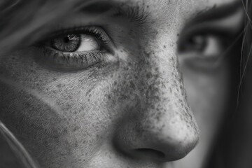 Naklejka premium Emotional close-up of a person expressing deep feelings captured in a realistic black and white style showcasing intricate details of facial features
