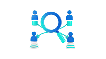 Magnifying Glass Over People Icons Representing Recruitment or Analysis