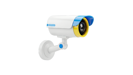 Modern CCTV Security Camera with Blue and Yellow Accents