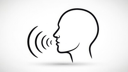 A simple black line drawing of a human head speaking