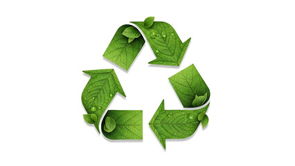 Vibrant green leaves elegantly shape the iconic recycling symbol, representing eco-friendly practices, environmental conservation, and a commitment to sustainable living for a healthier world