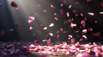 Pink rose petals falling