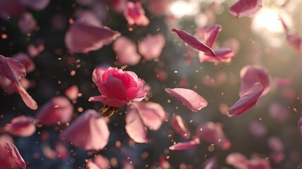 Pink rose petals falling