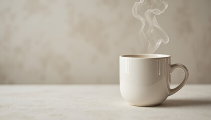 Minimal White Ceramic Mug With Rising Steam