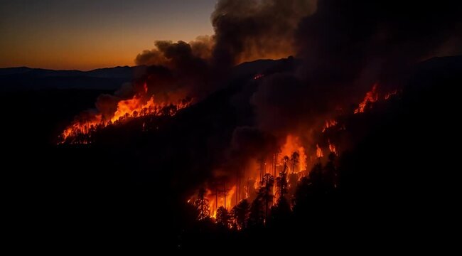Natural disaster with fires that slowly devour the forest 