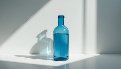 Minimal Still Life with Blue Glass Bottles and Soft Shadows