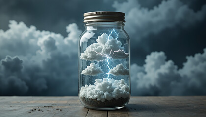 Lightning Storm Captured Inside Glass Jar Concept