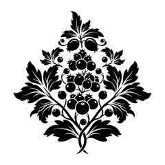 Elegant Black and White Floral Berry Design.