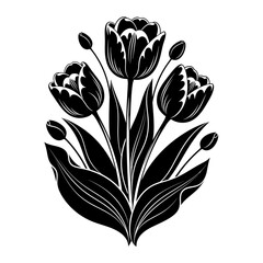 Elegant Black and White Tulip Bouquet Illustration.