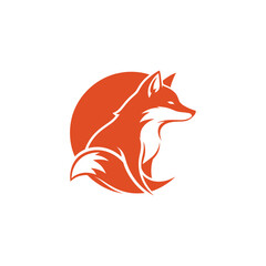 Obraz premium Elegant fox silhouette against a vibrant orange circle, perfect for logos.