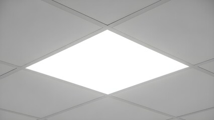 Modern office ceiling with bright square light panel