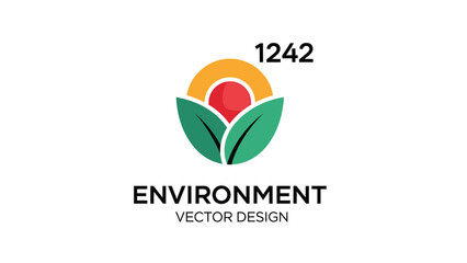 Environment vector design logo with sun and leaves, nature concept, creative illustration.