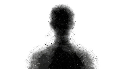 Abstract human silhouette formed by polygon wireframe particles digital figure technology visualization isolated on white background