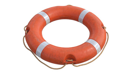 Essential safety flotation device featuring reflective bands and attached rope on transparent background