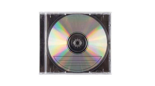 Holographic compact disc in jewel case with lines for manual writing on transparent background