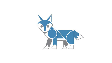 Fototapeta premium Geometric blue fox illustration on a white background, modern art design.