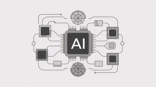 Artificial intelligence technology concept with AI chip and microchips