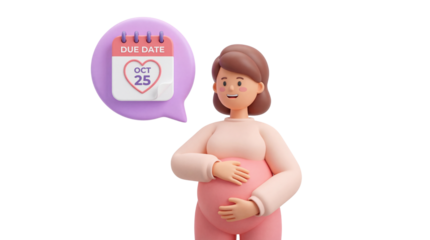 Expectant mother sweetly anticipates her important baby due date marked on October twenty-fifth on transparent background