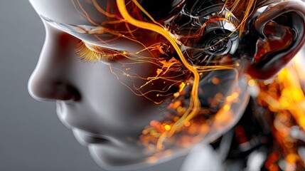 Human head profile with neural network illustration technology concept