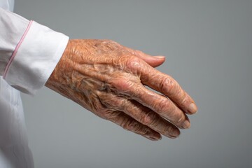 Fototapeta premium Caring hand of a nurse providing support to an elderly individual in a healthcare setting during daytime hours