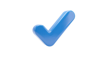 Shiny blue glossy 3d check mark icon representing confirmation and success on transparent background
