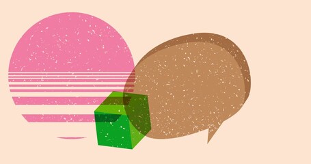 Risograph Speech Bubble with geometric shapes animation. Moving object in trendy riso graph design video.