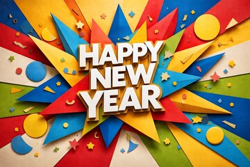 Abstract colorful paper explosion background with happy new year text art