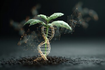 Exploring the innovative intersection of plant biotechnology and environmental sustainability through abstract visualization of a sprouting plant