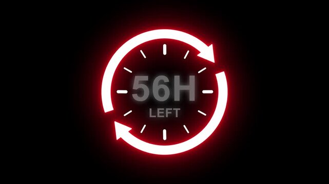 Real time countdown timer animation. Modern flat design of countdown animation on transparent background. 56 hour left. Time remaining countdown concept. Clock icon.