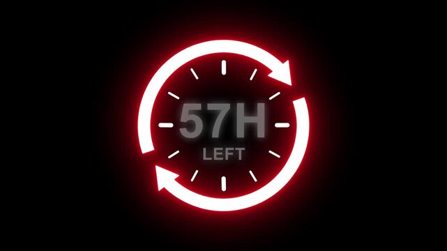 Real time countdown timer animation. Modern flat design of countdown animation on transparent background. 57 hour left. Time remaining countdown concept. Clock icon.