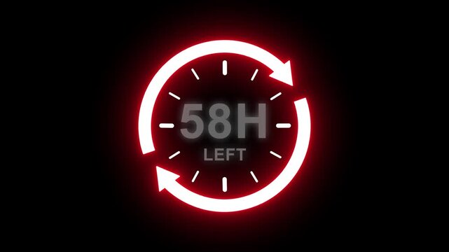 Real time countdown timer animation. Modern flat design of countdown animation on transparent background. 58 hour left. Time remaining countdown concept. Clock icon.