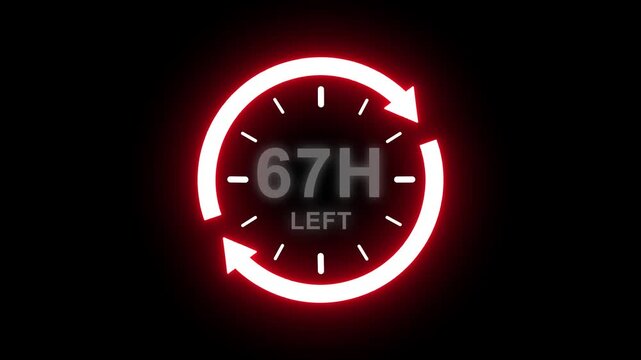Real time countdown timer animation. Modern flat design of countdown animation on transparent background. 67 hour left. Time remaining countdown concept. Clock icon.