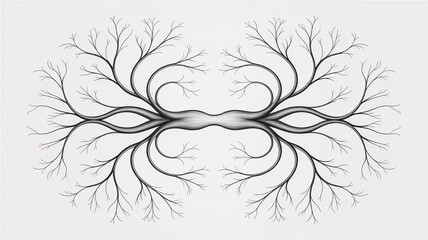 Obraz premium Symmetrical tree branches with intricate network on white background