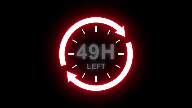 Real time countdown timer animation. Modern flat design of countdown animation on transparent background. 49 hour left. Time remaining countdown concept. Clock icon.