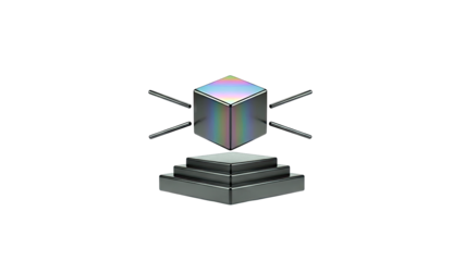 Iridescent Cube Display on Black Pedestal
