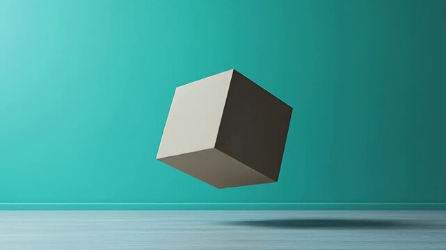 A floating geometric cube against a calming teal backdrop.