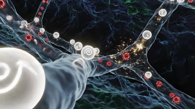 Immune Cells Targeting Cancer Cells in Blood Vessel, Illustration